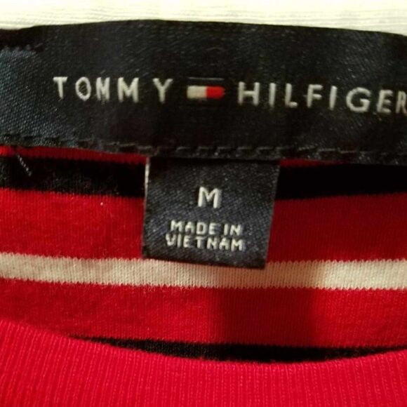 Like New Tommy Hilfiger Red Black white Striped Knit Cotton Dress size Medium - Picture 2 of 10